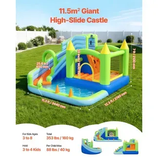 VEVOR Aufblasbare Wasserhüpfburg (344 x 374 x 213 cm), Hüpfburg mit Wasserrutsche & Hüpfburgelementen & Basketballkorb & Planschbecken & Wasserringwurfspiel, für 3–4 Kinder (3 bis 8 Jahre Alt) VEVOR Aufblasbare Wasserhüpfburg (344 x 374 x 213 cm), Hüpfburg mit Wasserrutsche & Hüpfburgelementen & Basketballkorb & Planschbecken & Wasserringwurfspiel, für 3–4 Kinder (3 bis 8 Jahre Alt)