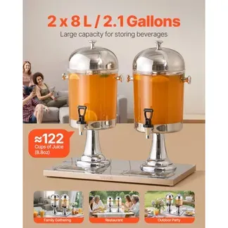 VEVOR Getränkespender (2 x 8 L) für Partys Saftspender (aus Edelstahl + Polycarbonat) mit tropfsicherem Zapfhahn & Sockel Wasserspender für Restaurants Partys, selbstgemachte Getränke Spender VEVOR Getränkespender (2 x 8 L) für Partys Saftspender (aus Edelstahl + Polycarbonat) mit tropfsicherem Zapfhahn & Sockel Wasserspender für Restaurants Partys, selbstgemachte Getränke Spender