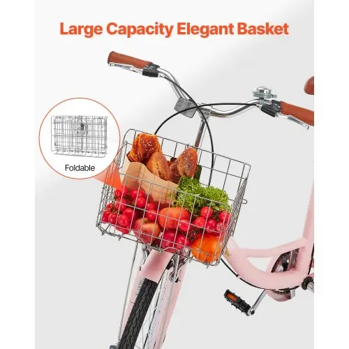 VEVOR Cruiser Fahrrad (Reifendurchmesser 660,4 mm) Beach Fahrrad mit großem Korb & Gepäckträger, Cruiser-Fahrrad mit verstellbarem Sitz, für Radfahren & Trainieren & Einkaufen Rosa – Bild 4