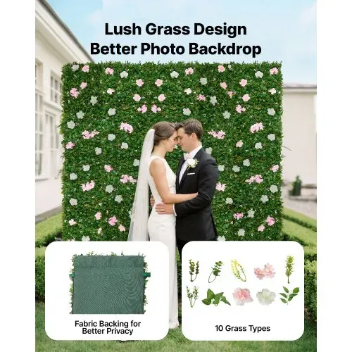 VEVOR Künstliche Hecke 2,4 m x 61 cm 2 Stk., Pflanzenwand, PE-Sichtschutz, Sichtschutzzaun mit Seidenblumen, Heckenzaun, Kunstpflanzen Balkonverkleidung für Hochzeiten, Außengärten, Hinterhöfe VEVOR Künstliche Hecke 2,4 m x 61 cm 2 Stk., Pflanzenwand, PE-Sichtschutz, Sichtschutzzaun mit Seidenblumen, Heckenzaun, Kunstpflanzen Balkonverkleidung für Hochzeiten, Außengärten, Hinterhöfe
