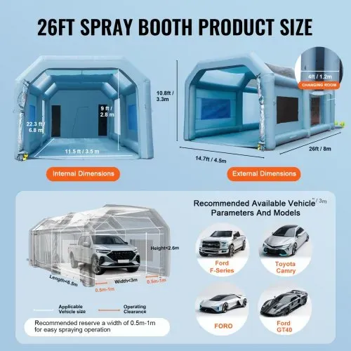 VEVOR Tragbares Aufblasbares Farbzelt für Sprühmalerei 480 + 950 W, 6,8 x 3,5 x 2,8 m Sprühschutz Farbkabine für DIY-Projekte, Hobby-Farbautomaten-Werkzeug, Blau 210D Oxford-Gewebe Auto Lackierkabine – Bild 7