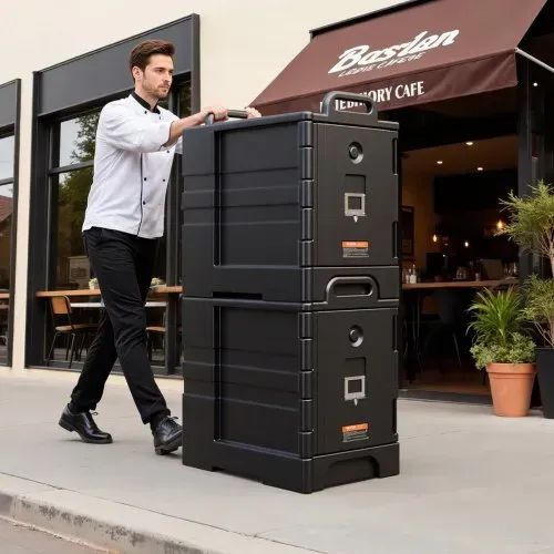VEVOR Isolierter Speisenbehälterträger Warmhaltebox für Gastronomie 75 L, Speisenbehälter mit Doppelschnallen & Griffen, Speisenbehälterträger Lebensmitteltransportbox Restaurant Kantine schwarz – Bild 7