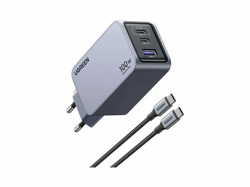 Ugreen Nexode Pro EU 3-Port GaN PD Fast Charger With USB-C Cable Universal Schwarz, Grau AC Schnellladung Drinnen Ugreen Nexode Pro EU 3-Port GaN PD Fast Charger With USB-C Cable Universal Schwarz, Grau AC Schnellladung Drinnen