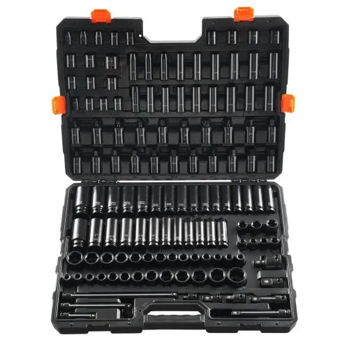 VEVOR Schlagschraubensatz Steckschlüsselsatz 3/8 Zoll & 1/2 Zoll Antrieb 130 tlg. SAE & metrischer Steckschlüsselsatz, 6-Kant Cr-Mo Legierungsstahl für Auto-Reparaturen mit Aufbewahrungskoffer – Bild 10
