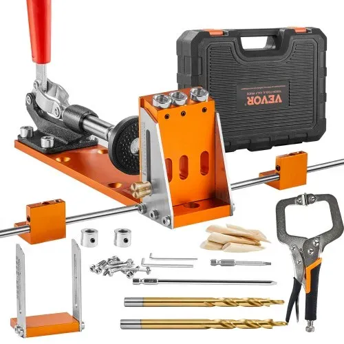 VEVOR Pocket Hole Jig Kit Dreitaschenloch mit Schraubenschlüssel & Vierkantantriebsbits, Dübelhilfe Bohrlehre zum Bohren von Taschenlöchern und Schräglöchern, Bohrhilfe für Holzbearbeitung – Bild 8