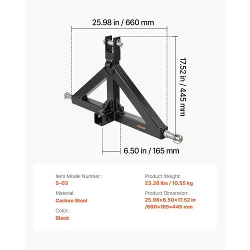 VEVOR 3-Punkt-Anhängerkupplung mit 5,08 cm Empfänger, Dreipunktaufnahme, 1360 kg Kapazität, Traktor-Anhängerkupplungsadapter, kompatibel mit Kubota, Mahindra, John Deere, Massey Ferguson – Bild 6