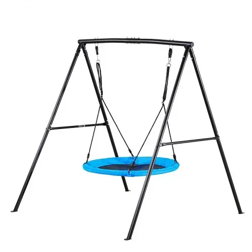 VEVOR Gartenschaukel mit A-förmigem Metallgestell, Schaukelsitz (101,6 cm Groß), bis zu 199,6 kg Tragkraft, Schaukelset Outdoor, Verstärkt mit Spiralförmigen Bodenankern, Tellerschaukel Schwarz Blau – Bild 8