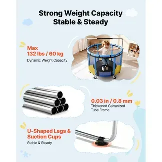 VEVOR Trampolin Mini für Kinder mit Haltestange Sicherheitsnetz Blau, Gartentrampolin 150 cm Outdoor mit Basketballkorb, Basketball und Sandsack für Kinder, Weihnachts- oder Geburtstagsgeschenk VEVOR Trampolin Mini für Kinder mit Haltestange Sicherheitsnetz Blau, Gartentrampolin 150 cm Outdoor mit Basketballkorb, Basketball und Sandsack für Kinder, Weihnachts- oder Geburtstagsgeschenk