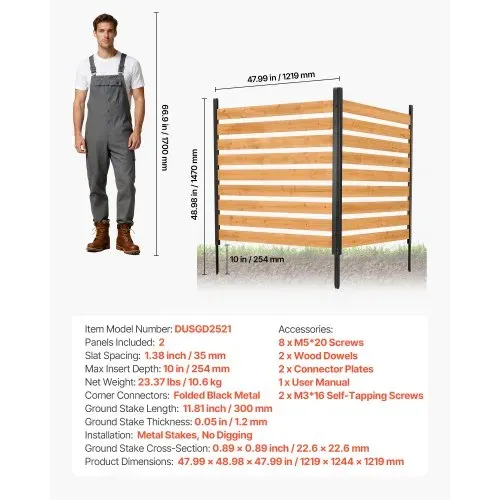 VEVOR 2 tlg. Sichtschutzzaun Klimaanlage Abdeckung, 1219x1244x1219 mm, Holzzaun mit Metallerdspießen für Außenbereich, Einstellbarer Winkel, für Außengeräte wie Klimaanlagen, Wärmepumpe & Mülltonne – Bild 6