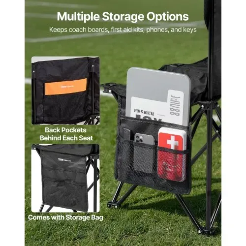 VEVOR tragbare Mannschaftsbank Sitzbank Campingbank (6 Personen) mit Seitentaschen & Tragetasche & Rückentasche, Klappbank mit Rückenlehne, Seitenbank für Fußball Baseball Outdoor Schwarz – Bild 4