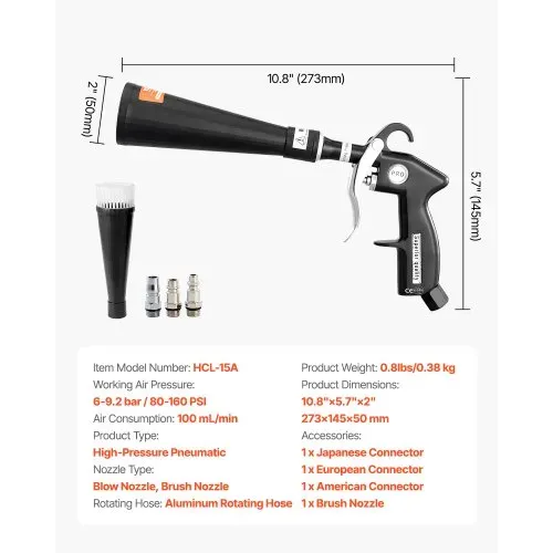 VEVOR Druckluft Reinigungspistole, 6–9,2 Bar Druckluftpistole mit 2 Düsensätzen, 360° drehbare Düse für vollständige Reinigung, Hochdruck Ausblaspistole, kompatibel mit 1/4 NPT-Luftkompressor – Bild 6