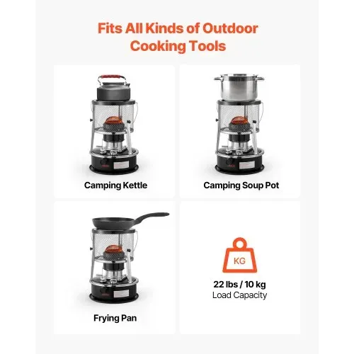 VEVOR 9000 BTU tragbarer Petroleumofen, 2-in-1 Heizofen mit Kochenfunktion, einstellbarer Höhe & Flamme, für Innenräume & Outdoor, Camping, Jagd, Kochen, Zuhause, Garage, Schwarz – Bild 3