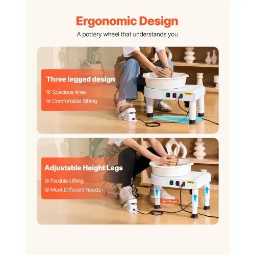 VEVOR Töpferscheibe 28 cm Keramik Rad Maschine Tonmaschine, Drehzahlregelung 60–300 U/min per Fußpedal Abnehmbares Becken Verstellbarer Hubfuß Komplettes Zubehör DIY-Projekte Weiß – Bild 2