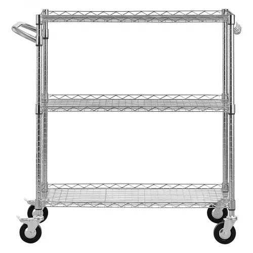 VEVOR Küchenwagen mit 3 Ebenen, Schwerlast-Servierwagen bis 300 kg, Rollwagen mit Höhenverstellbaren Drahtablagen und Griff, Metallregal auf Rollen für Küche, Garage & Waschküche, 890 x 453 x 1040 mm – Bild 10