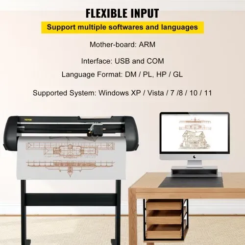 VEVOR Vinyl Schneidemaschine Schneideplotter 720 mm SignMaster Bodenständer, Plottermaschine Schnittgeschwindigkeit 10–800 mm / s, Schnittkraft 10-500 g, Schrittmotor, fünf Vinylrollen, 16 MB, 13,5 kg – Bild 4