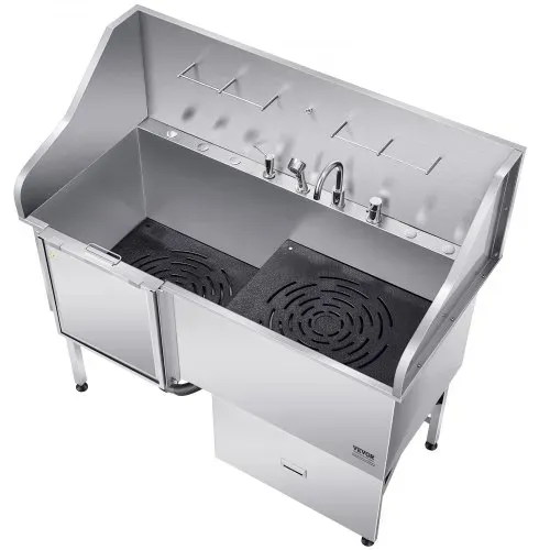VEVOR 304 Edelstahl-Hundewaschstation, 154,9 cm große Pflegebadewanne mit rutschfester, flacher Rampe, Schublade, Warm- und Kaltwasserhahn, All-in-One-Badewanne für Pflegesalons, für alle Größen geeignet (linke Tür) – Bild 9