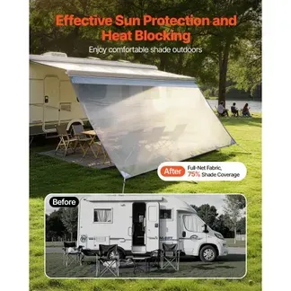 VEVOR Sonnenschutz (2 x 4,3 m) für Markisen (4,5 m), Markisen-Vorderwand aus Polyester-Netzgewebe, Doppelt Genähter & Atmungsaktiver Sichtschutz für Wohnmobil, Camping & Wohnwagen VEVOR Sonnenschutz (2 x 4,3 m) für Markisen (4,5 m), Markisen-Vorderwand aus Polyester-Netzgewebe, Doppelt Genähter & Atmungsaktiver Sichtschutz für Wohnmobil, Camping & Wohnwagen