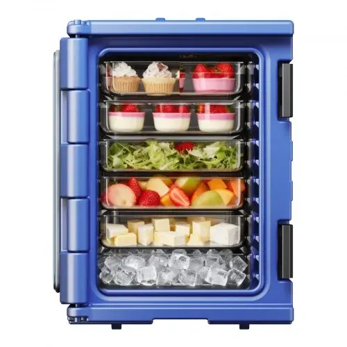 VEVOR Isolierter Speisenbehälterträger Warmhaltebox für Gastronomie 90 L, Speisenbehälter mit Doppelschnallen & Griffen, Speisenbehälterträger Lebensmitteltransportbox für Restaurant Kantine blau – Bild 8