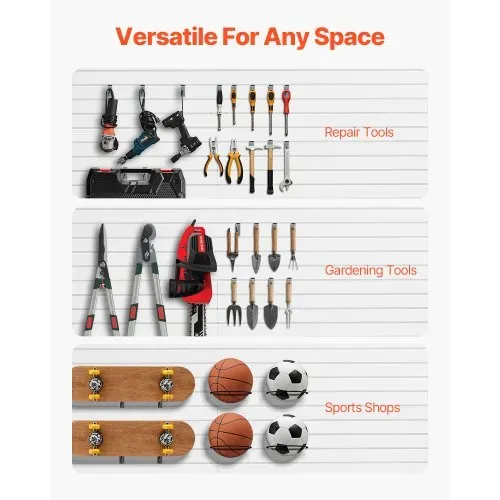 VEVOR Werkzeugwand 1225x2450x20mm, PVC-Garagen-Lamellenwand mit Zubehör, 136 kg, weißer Wandorganizer, Lamellenwandpaneel mit Verbindungsstruktur & DIY-Zuschnitt, geeignet für Lagerung & Präsentation – Bild 4