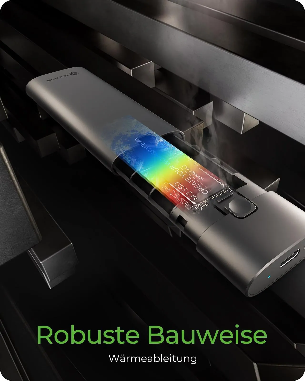 ICY BOX M.2 NVMe SSD Gehäuse, werkzeutloser Einbau, Host USB 3.2 Gen 2 Type-C+A, 10 Gbps, Aluminium – Bild 4