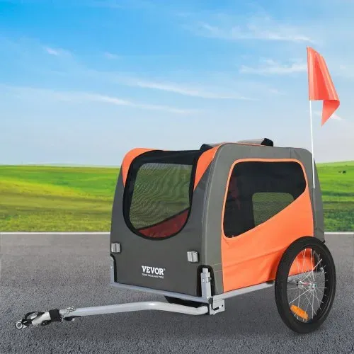 VEVOR Hundeanhänger 30 kg Fahrradanhänger Kohlenstoffstahl + 600D Oxford-Gewebe + PP faltbar 1440 x 720 x 779 mm als Anhänger Gefaltete Größe 760 x 560 x 195 mm Orange&Grau – Bild 7