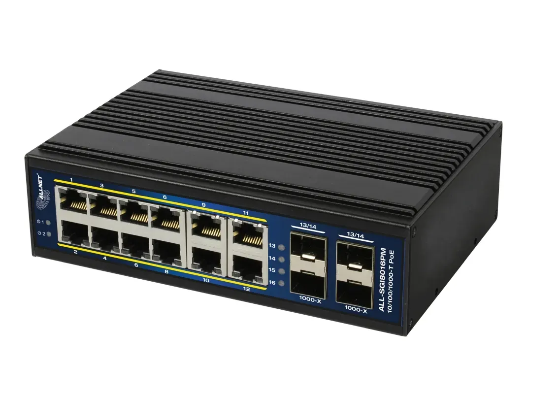 ALLNET Switch industrial smart managed Layer2+ 16 Port GbE • PoE Budget 360W • 12x PoE+ • 4x SFP • Lüfterlos • DIN • ALL-SGI8016PM ALLNET Switch industrial smart managed Layer2+ 16 Port GbE • PoE Budget 360W • 12x PoE+ • 4x SFP • Lüfterlos • DIN • ALL-SGI8016PM