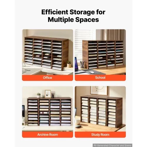 VEVOR Dokumentenablage Holz Schreibtisch Organizer mit 36 Fächern Braun, Ablagefach für Standard-A4-Dokumente Akten & Papiere, mit Verstellbaren Einlegböden für Büro, Zuhause & Klassenzimmer, MDF – Bild 4