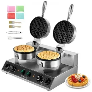 VEVOR kommerzielles rundes Waffeleisen mit Doppelkopf 2460 W, belgisches Waffeleisen mit antihaftbeschichteten Backfläche, Temperatur- und Zeitregelung, für Restaurant Bäckerei Snackbar VEVOR kommerzielles rundes Waffeleisen mit Doppelkopf 2460 W, belgisches Waffeleisen mit antihaftbeschichteten Backfläche, Temperatur- und Zeitregelung, für Restaurant Bäckerei Snackbar