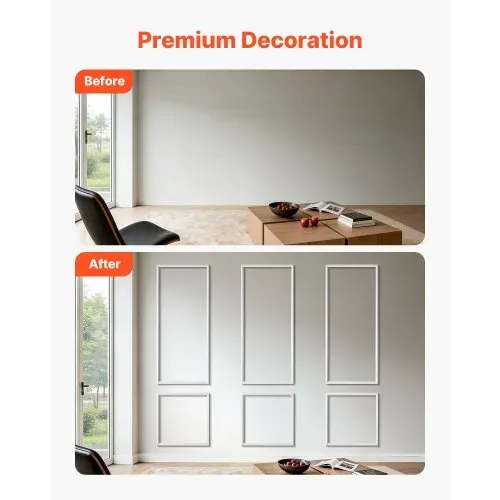 VEVOR Wandform-Set, 3er-Set 61x61 cm & 61x138 cm Stuckleisten aus Lackierbarem Polystyrol, Wasserfeste Wandleiste, Zierleiste für Wände, Friesleisten für Wohnzimmer, Schlafzimmer, Zuhause, Weiß – Bild 2