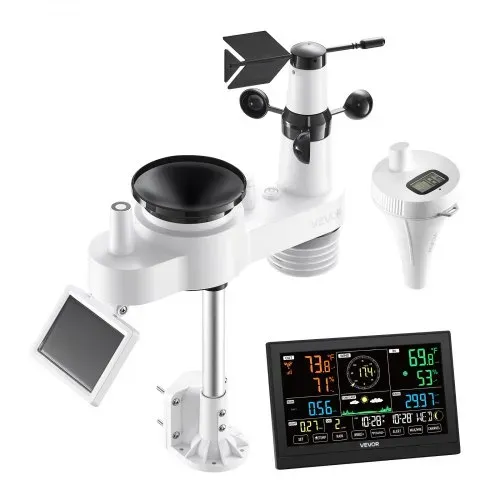 VEVOR 7-in-1 WLAN-Wetterstation mit APP, 7,5-Zoll-Display, solarbetriebener Außensensor, mit Poolthermometer, Regenmesser, Wettercenter für Wettervorhersage, Windgeschwindigkeit, Pooltemperatur – Bild 9