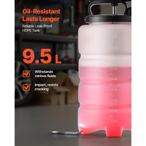 VEVOR Flüssigkeitsabsauger, 9,5 L Fassungsvermögen, Manuelle Ölabsaugpumpe mit Schlauch & Verlängerungsschläuchen, Öltransfersystem mit HDPE-Tank, Pumpenwerkzeug für Autos, Rasenmäher, Boote – Bild 5