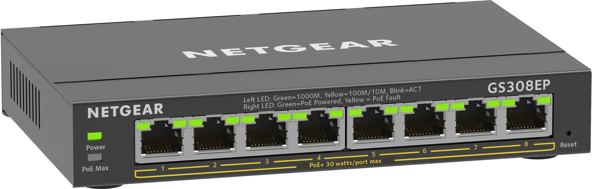 NETGEAR 8-Port Gigabit Ethernet PoE+ Plus Switch (GS308EP) Managed L2/L3 Gigabit Ethernet (10/100/1000) Power over Ethernet (PoE) Schwarz – Bild 3