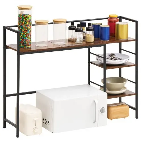 VEVOR Schreibtischregal 4 Ebenen Schreibtisch Bücherregal Organizer Schwarz, für Studentenwohnheim Zuhause Büro zur Sortierung von Büchern Büromaterialien Metallrahmen & Holzablage Rutschfesten Füße – Bild 9