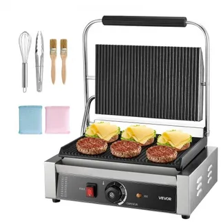 VEVOR kommerzieller Panini-Grill Kontaktgrill 2200 W für Sandwiches Steak Bacon Hamburger, Sandwichmaker Pressgrill aus Edelstahl mit Griff & Temperaturregelung & 34 x23 cm Heizplatte, Paninipresse VEVOR kommerzieller Panini-Grill Kontaktgrill 2200 W für Sandwiches Steak Bacon Hamburger, Sandwichmaker Pressgrill aus Edelstahl mit Griff & Temperaturregelung & 34 x23 cm Heizplatte, Paninipresse