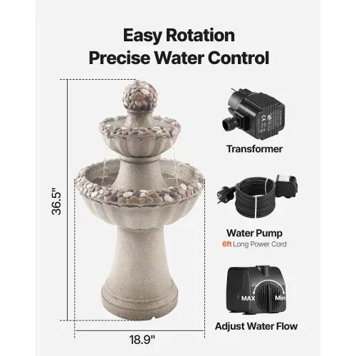 VEVOR Gartenbrunnen für den Außenbereich, 927 mm hoch, moderner 2-stufiger Wasserfall, Springbrunnen aus Fiberglas & Harz, mit Wasserpumpe, für Gärten, Terrassen, Hinterhöfe, Heimdekoration – Bild 2
