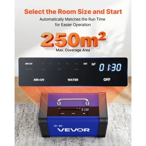 VEVOR Ozongenerator 30000mg/h, Industrielles Ozongerät mit 15s Startverzögerung Wasser-Ozonisierung & Fernbedienung, Ozonisator für Max. 250㎡, Ozon-Luftreiniger gegen Gerüche für Auto Hotel Wohnung – Bild 3