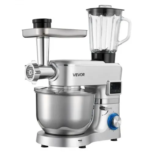 VEVOR multifunktionale Küchenmaschine elektrisch 1500 W mit Edelstahlschüssel (5,7 L) & Mixbecher (1,5 L), Knetmaschine Teigmixer mit 6+P Geschwindigkeiten & Knethaken & Schneebesen & Rührbesen – Bild 8