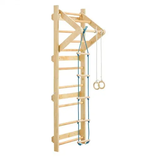 VEVOR schwedische Leiterwand 4 in 1 8-stufiges Kletterspielzeug aus Massivholz 100 kg belastbares Indoor-Klettergerüst mit Turnringen Klimmzugstange Strickleiter Wandleiter – Bild 9