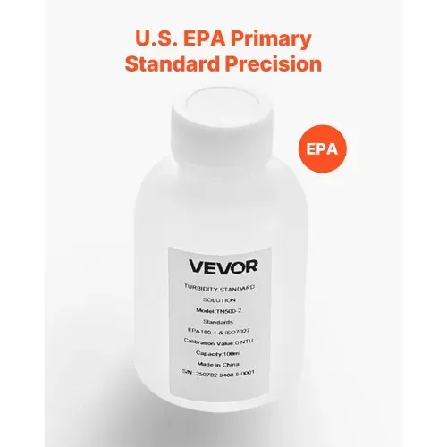 VEVOR Trübungskalibrierlösung 0 NTU 100 ml, Standard-Trübungslösung zum Nachfüllen für Trübungsmessgeräte, Nulldrift für stabile Konzentration, gebrauchsfertig, geeignet für weißes/rotes Licht – Bild 2