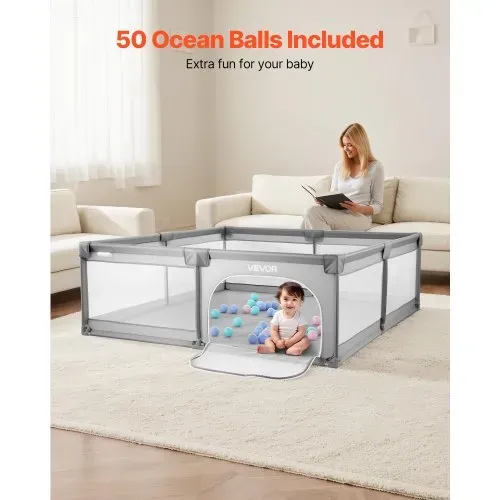 VEVOR Baby-Laufstall, 200x149 cm, Spielstall für Kinder, Zaun-Spielplatz für drinnen & draußen mit 50 Ozeanbällen, Tür mit Reißverschluss & atmungsaktivem Netz, Sicherheits-Aktivitätszentrum – Bild 5