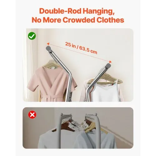 VEVOR Kleiderständer Garderobenständer rollbar mit 2 Kleiderstangen & Aufbewahrungskorb, bis 150 kg belastbar ausziehbarer Kleiderständer aus Karbonstahl für Schlafzimmer Waschküche Wohnzimmer – Bild 4