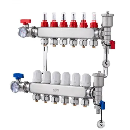 VEVOR 6-Zweig-Wärmeverteilungsverteiler, 1/2-Zoll-PEX-Rohrverteiler, Edelstahl-PEX-Verteiler für hydronische Fußbodenheizung, Wärmeverteilungs-PEX-Verteilersatz mit 1/2-Zoll-Adaptern im Lieferumfang enthalten – Bild 10