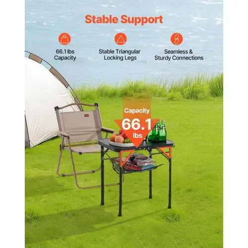VEVOR Klapptisch Buffettisch tragbarer Allzwecktisch 60 x 40 cm, höhenverstellbarer Tisch (für 2-4 Personen) mit Tragegriff, Gartentisch Campingtisch für Partys Picknick Camping Grillen, Schwarz – Bild 2
