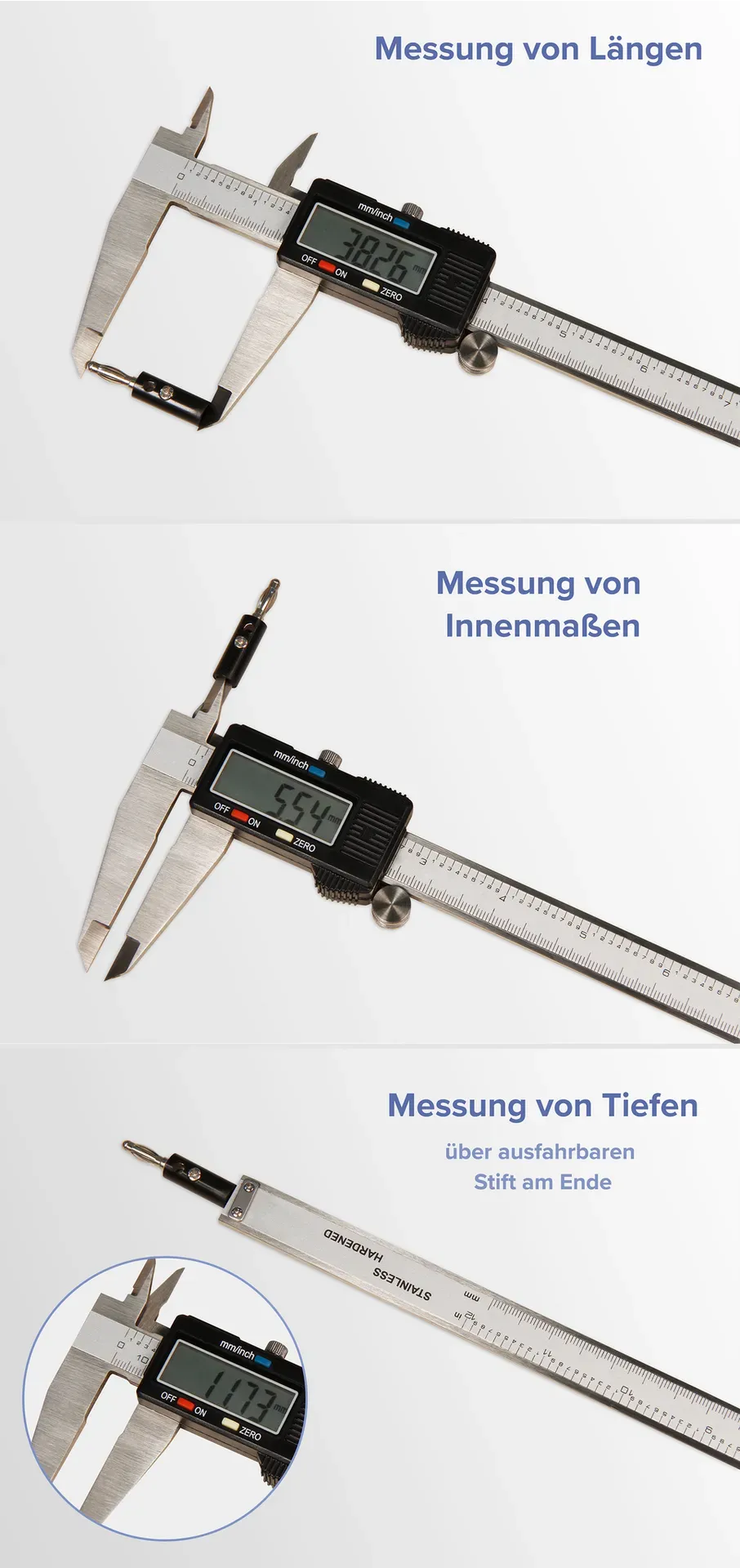digitale Schieblehre McPower ''MS-200'' 200mm, LC-Display, mm und inch – Bild 4