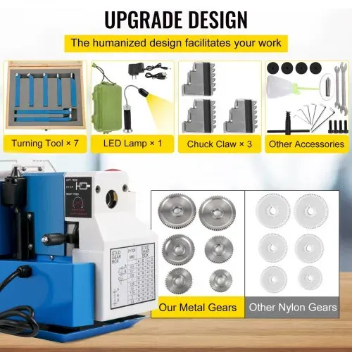 VEVOR Mini Drehmaschine 550 W, Metall Mini Drehmaschine Max. 2500 U / Min, Metallbank Drehmaschine, Metall Mini Drehmaschine, Tischdrehmaschine, Gewinde 12-52 TPI, Mini Drehbank metall, Zubehör Inkl. – Bild 4
