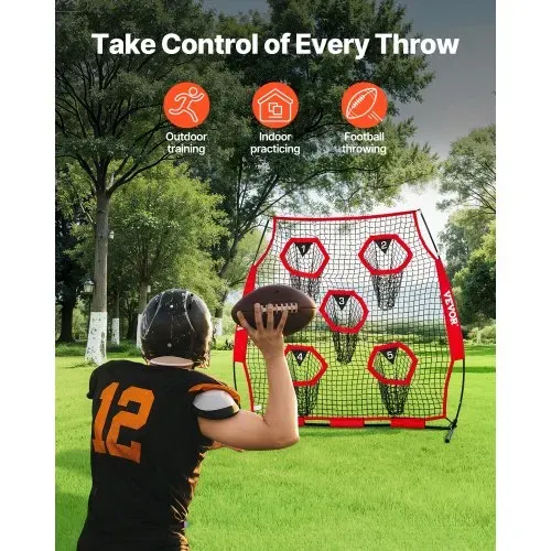 VEVOR Fußballtrainer Wurfnetz Übungsnetz (208 x 91 x 189 cm) mit 5 Zieltaschen & tragbarer Aufbewahrungstasche & Gurten & knotenlosem Netz, Training für die Passgenauigkeit des Quarterbacks, rot VEVOR Fußballtrainer Wurfnetz Übungsnetz (208 x 91 x 189 cm) mit 5 Zieltaschen & tragbarer Aufbewahrungstasche & Gurten & knotenlosem Netz, Training für die Passgenauigkeit des Quarterbacks, rot