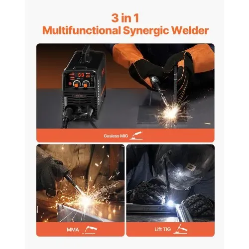 VEVOR MIG-Schweißgerät, 130 A synergetische MIG-Schweißmaschine, 3-in-1-Flusskern-MIG/MMA/Lift-TIG-Mehrprozess-Schweißer, Welder mit IGBT-Wechselrichtertechnologie und digitalem Anzeigebildschirm VEVOR MIG-Schweißgerät, 130 A synergetische MIG-Schweißmaschine, 3-in-1-Flusskern-MIG/MMA/Lift-TIG-Mehrprozess-Schweißer, Welder mit IGBT-Wechselrichtertechnologie und digitalem Anzeigebildschirm