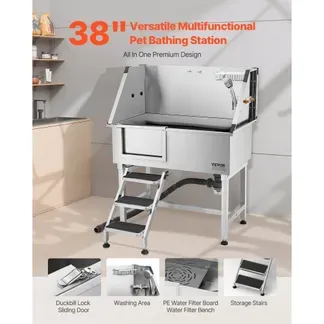 VEVOR Hundewaschstation aus Edelstahl, 961x620x1220 mm, Tierpflegewanne mit Ablagetreppe, Wasserhahn, Duschkopf & Seifenhalter, Hundebadewanne für große, mittelgroße & kleine Haustiere (linke Tür) VEVOR Hundewaschstation aus Edelstahl, 961x620x1220 mm, Tierpflegewanne mit Ablagetreppe, Wasserhahn, Duschkopf & Seifenhalter, Hundebadewanne für große, mittelgroße & kleine Haustiere (linke Tür)
