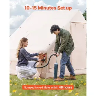 VEVOR Aufblasbare Zelte für Camping 3x3x2,3 m, 4–6 Personen, 300D Oxford 4-Jahreszeiten-Glamping-Zelt mit Handpumpe, Ofenanschluss, 2 Türen & 4 Netzfenstern, inkl. Aufbewahrungstasche für Transport VEVOR Aufblasbare Zelte für Camping 3x3x2,3 m, 4–6 Personen, 300D Oxford 4-Jahreszeiten-Glamping-Zelt mit Handpumpe, Ofenanschluss, 2 Türen & 4 Netzfenstern, inkl. Aufbewahrungstasche für Transport
