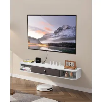 VEVOR TV Schrank hängend Wandhalterung, Fernsehschrank mit Kabelloch, schwebendes TV-Regal mit Stauraum für DVD-Player Kabelbox Spielekonsole, Hängeschrank 52 kg belastbar Weiß 120 cm Länge VEVOR TV Schrank hängend Wandhalterung, Fernsehschrank mit Kabelloch, schwebendes TV-Regal mit Stauraum für DVD-Player Kabelbox Spielekonsole, Hängeschrank 52 kg belastbar Weiß 120 cm Länge